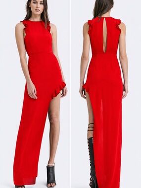 AQ/AQ Juan Dress Red Asymmetric Ruffle Maxi Gown Dress Size US 4